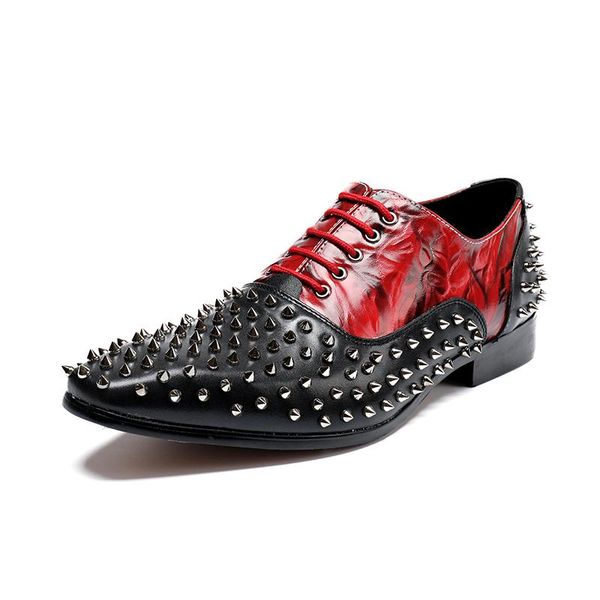 

men leather shoes with rivets stud oxford dress shoes male lace up rivets retro 2020 prom and banquet men party, Black