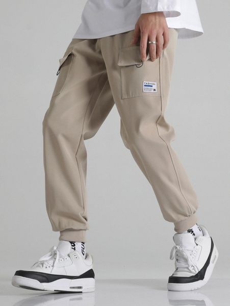 

men letter patched cargo pants n63x#, Black