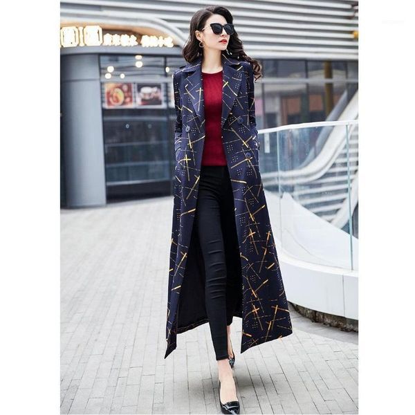

2020 new spring autumn women british style print x-long trench coat lady double breasted solid color windbreaker overcoats s1451, Tan;black
