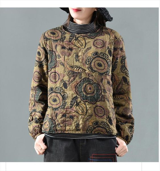

autumn parkas women 2019 thin vintage new print warm pullovers cotton padded loose women coat drop shipping, Black