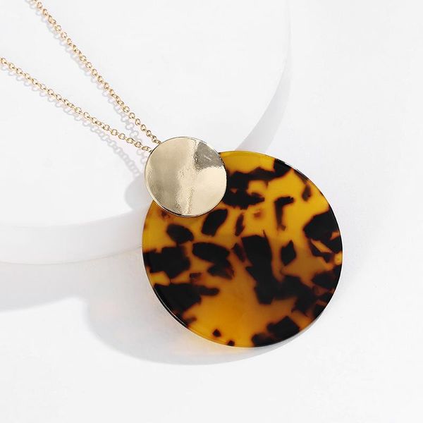 

pendant necklaces korea fashion leopard color acrylic chain necklace zinc alloy long collar for women jewelry accessories, Silver