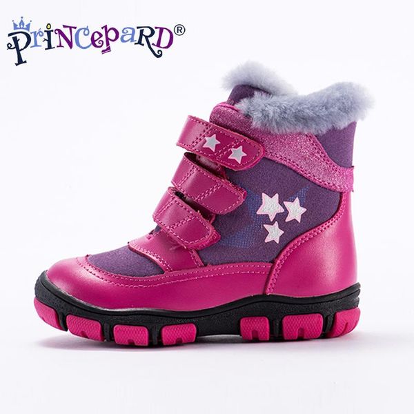 

princeprd new winter children's orthopedic shoes for girls boys genuine leather orhopedic boots kids for 100% natural fur, Black