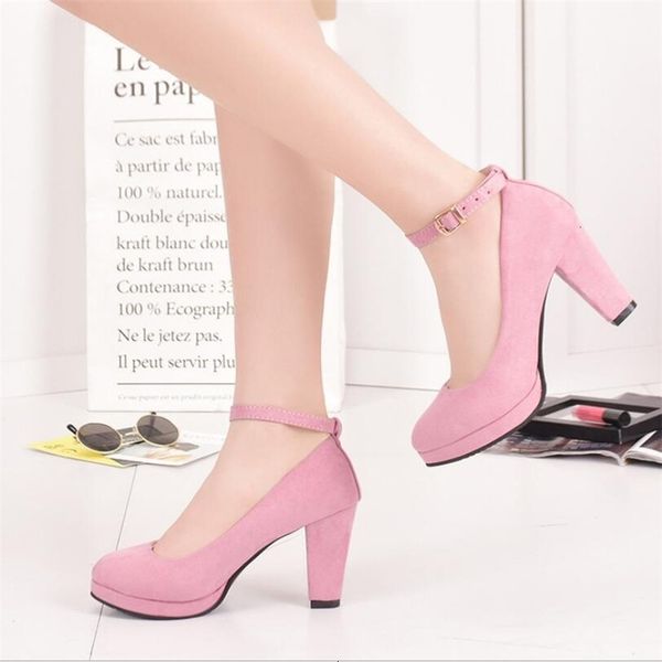

sole red ankle strap 9cm autumn flock round toe high heels female platform summer shoes women pumps sandals muje, Black