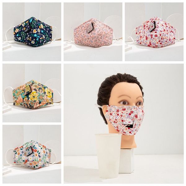 

dustproof mouth cotton washable ear-hanging 5styles 3layers floral prinbted can be drinking with straw mask ffa4194 qhwo