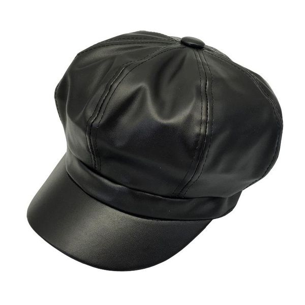 

2021 leather newsboy cap quality fashion artist pu leather female korean octagonal cap spring winter casual beret women flat hat, Blue;gray