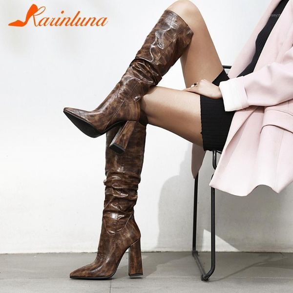 

boots female shoes fashion slip-on pleated stretch mid-calf pointed toe party thick high heels autumn winter1, Black
