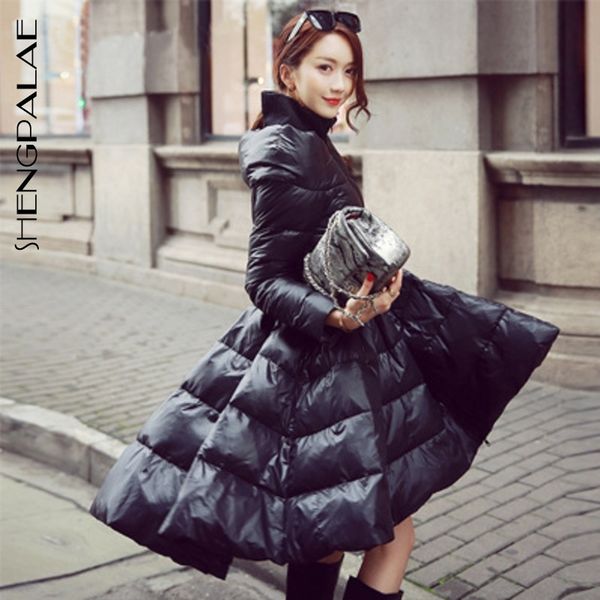 

shengpalae autumn winter long sleeve zipper turtleneck with ruffles thick sustans coat women european temperament fs818 201031, Black