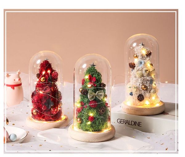 

creative christmas gift decoration wood bottom glass cover creative gift birthday gift props luminous christmas tree decorations