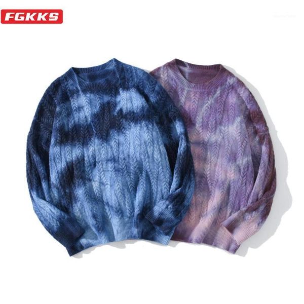 

fgkks brand men tie dyed sweater autumn winter men high street trend sweaters casual wild pullover sweater male1, White;black