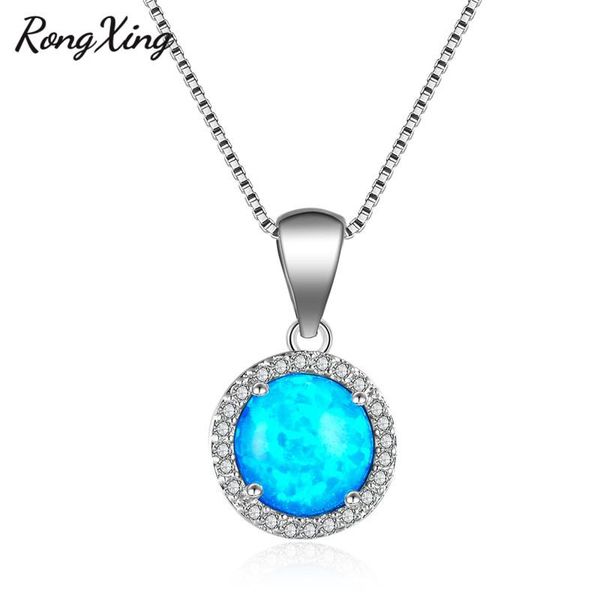 

pendant necklaces rongxing big round blue fire opal pendants for women simple fashion jewelry silver color necklace nl0093