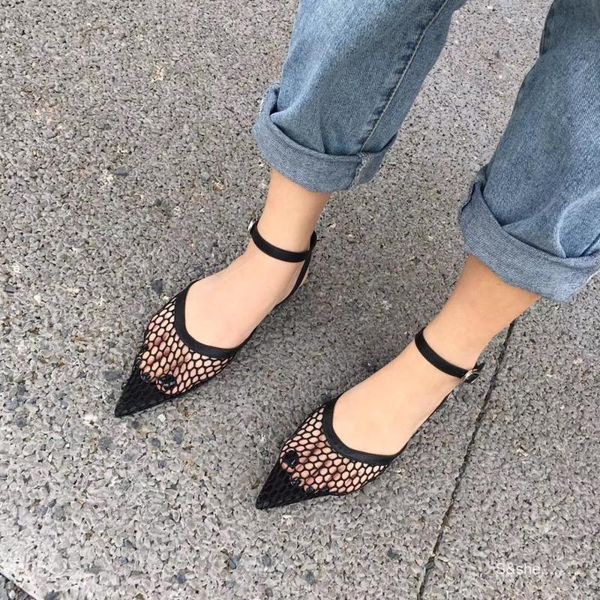 

air mesh women sandals flats pointed toe hollow ankle strap black/beige sandals summer beach shoes fashion dress flats