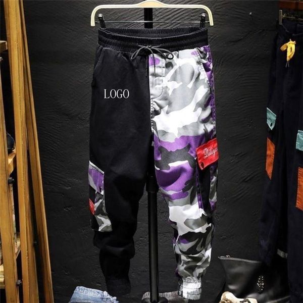 

2020 color camo cargo pant mens baggy cotton trousers hip hop harem casual hiphop high fashion street male streetwear jogger, Black
