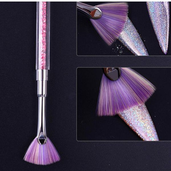 

14cm length fan shape nail cleaning brush gradient pink rhinestone handle dust glitter powder remover pen manicure nail art tool, Yellow