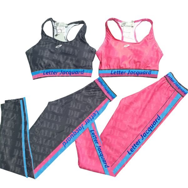 

fashion stripe gym outfit womens running dancing tracksuit designer letter print outfits summer yoga tracksuits for women, White;red