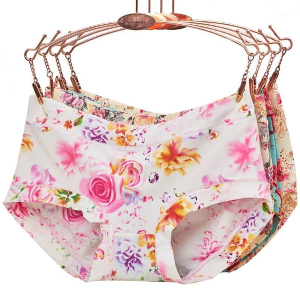 

woman underwear panties seamless print ice silk panty size thin briefs girls lingerie intimates female1, Black;pink