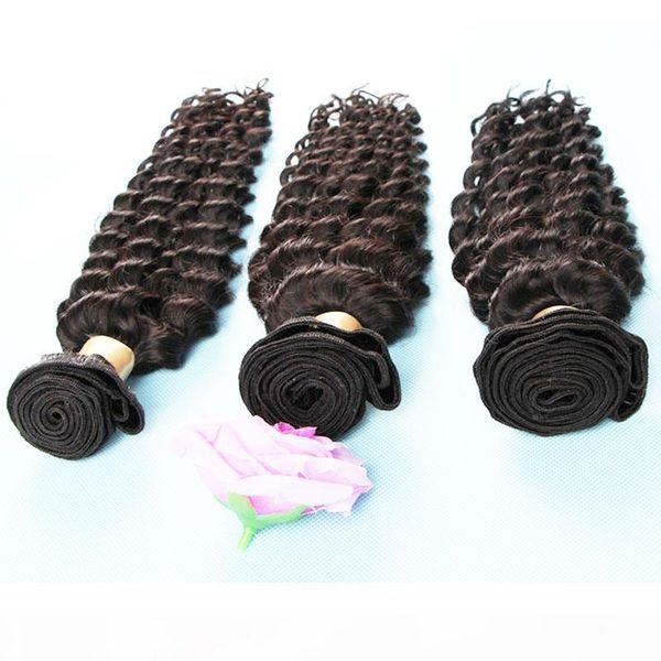 

price deep wave brazilian indian hair extensions 3pcs bundles natural color unprocessed peruvian malaysian human wefts, dhl, Black