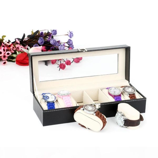 

2018 6 slots wrist watch display box jewelry storage organizer with cover watch case jewelry display box, Black;blue