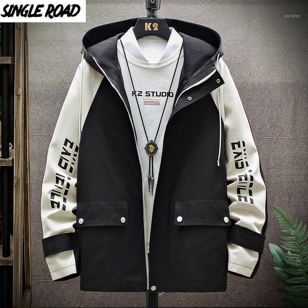 

singleroad mens jacket men 2020 hooded windbreaker coat korean hip hop japanese streetwear patchwork cargo jackets for men1, Black;brown