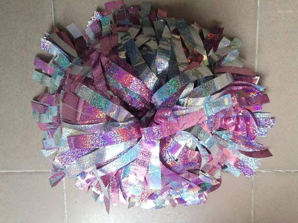 

cheerleading cheerleader pom poms 3/4"x 6" metallic pink holographic with competition professional pom1