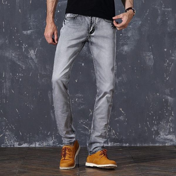 

2018 brand mens casual jeans slim feet fit loose waist jeans for men grey colors1, Blue