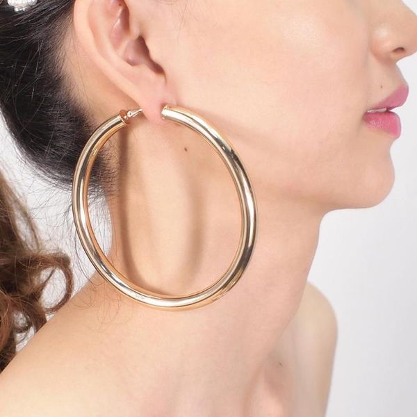 

hoop & huggie 90mm diameter wide copper earrings for women jewelry trend round metal statement big accessories ukmoc, Golden;silver