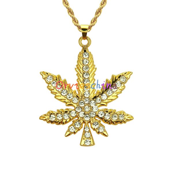 

2020 designer new hip-hop diamond jewelry maple leaf pendant necklace European and American fashion charm jewelry