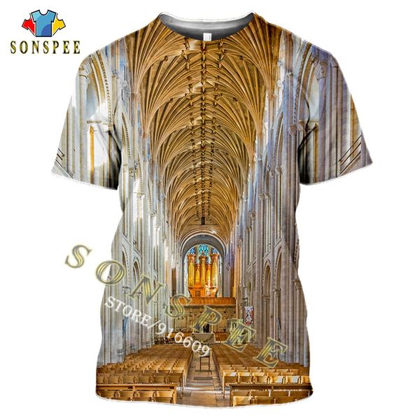 

church building summer 3d print shirts harajuku hippie aesthetic men clothing