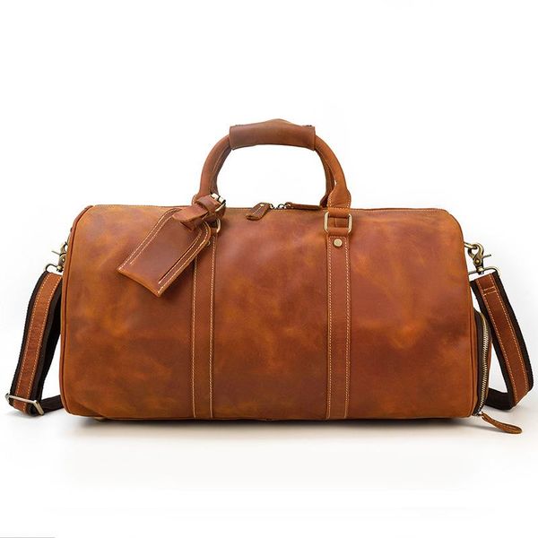 

duffel bags 2021 retro crazy horse leather travel bag 50cm men's fitness luggage shoulder diagonal shoe position