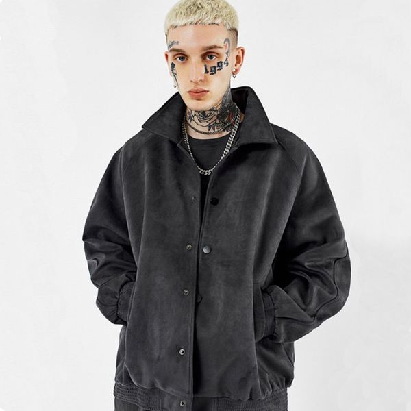 

последние мужские зимние с длинным рукавом нагретые замшевые пальто кожаных мотоциклов на улице уличная одежда черный пуховый куртки мужская, Black