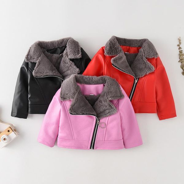 

2020 girl boy winter coat pu velvet inside thick warm coats jackets baby kids fashion leather jacket children clothes, Blue;gray