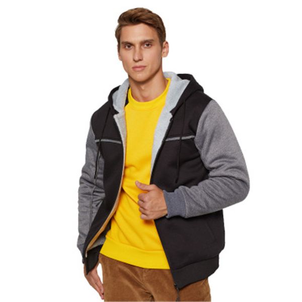 

man colorblocked outdoor jackets fashion trend fleece thicken long sleeve zipper hooded coats designer male winter cardigan casual outerwear, Black;brown