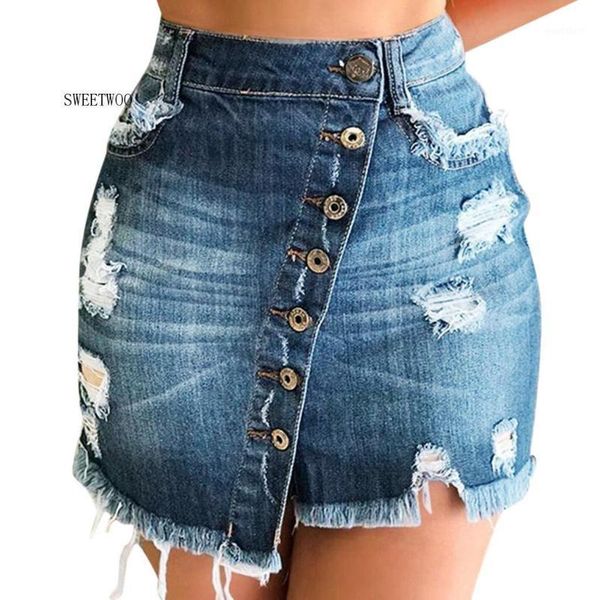 

summer plus size shorts women's denim mini skirt women's blue casual mini denim distressed bodycon short jean skirt1, Black