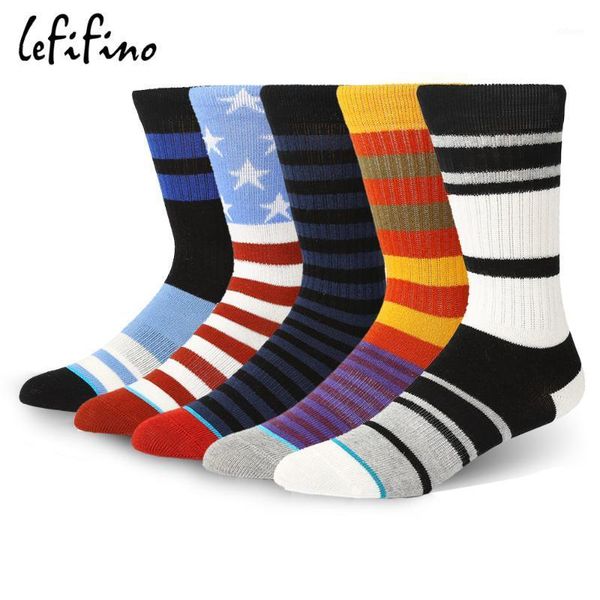 

lefifino fine paragraph stripe width paragraph stripe patchwork men fashion socks men's compression socks star flag sock le435351, Black