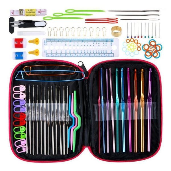 

funn-100pcs crochet hooks set knitting tool accessories with leather case1