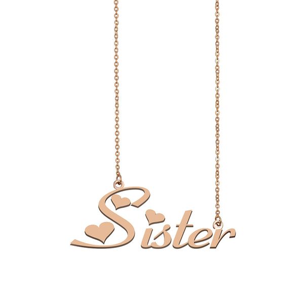 

sister name necklace custom nameplate pendant for women girls birthday gift kids friends jewelry 18k gold plated stainless steel, Silver