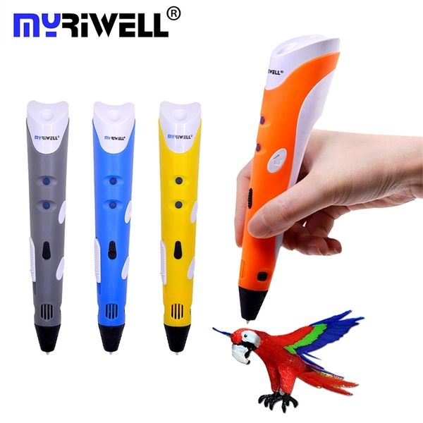 Myriwell RP-100A 3D Drawing Pen Diy Smart 3D Печатная ручка принтера с базой / 9 м 1,75 мм Нить АБС для детских дизайна Живопись 201214