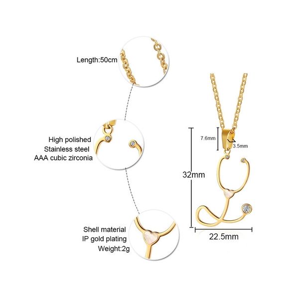 

fxm cae15 steel necklace sell popular single man 32mm stethoscope shape gold color lover gift women jewelry 201014, Silver