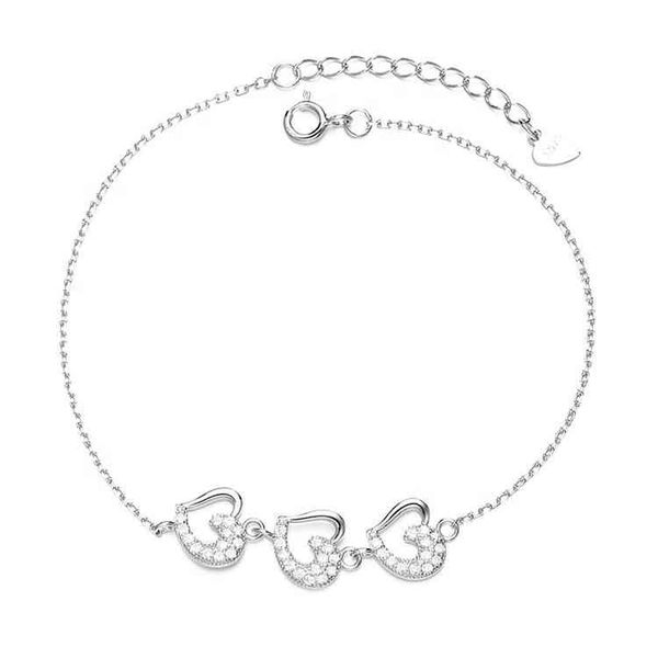 

925 sterling silver double heart-shaped wedding bracelet, Golden;silver
