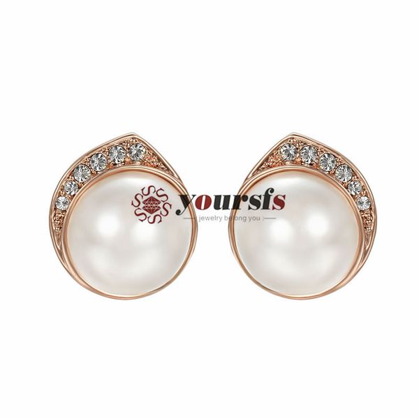 

yoursfs elegant pearl clip on earrings for women cz rhinestones rose gold plated rounded white simulated pearl earrings for non pierced ears, Silver