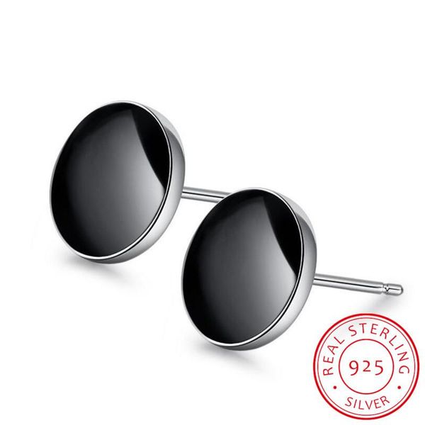 

stud fashion 925 sterling sliver black vinyl spot earrings for men and women brincos de prata silver jewelry s-e187, Golden;silver