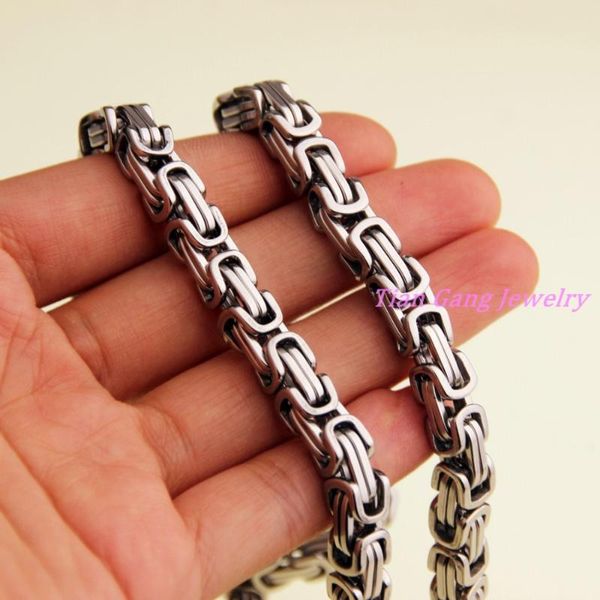 

chains 7-40" huge heavy 316l stainless steel silver color byzantine chain mens necklace bracelet 7mm width