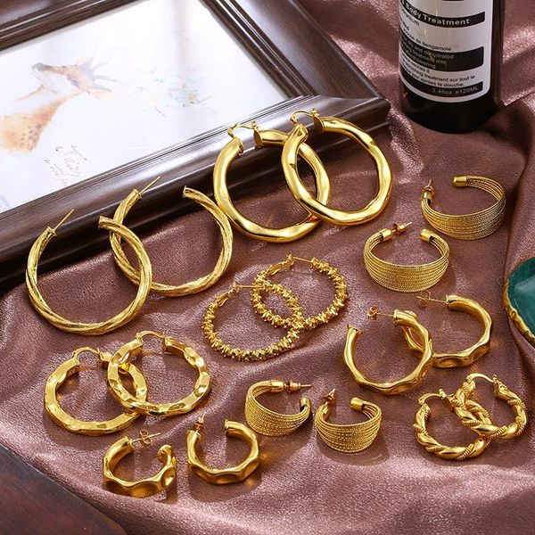 

hoop & huggie 2021 stainless steel earrings for women charm exaggerated big jewelry gifts, Golden;silver