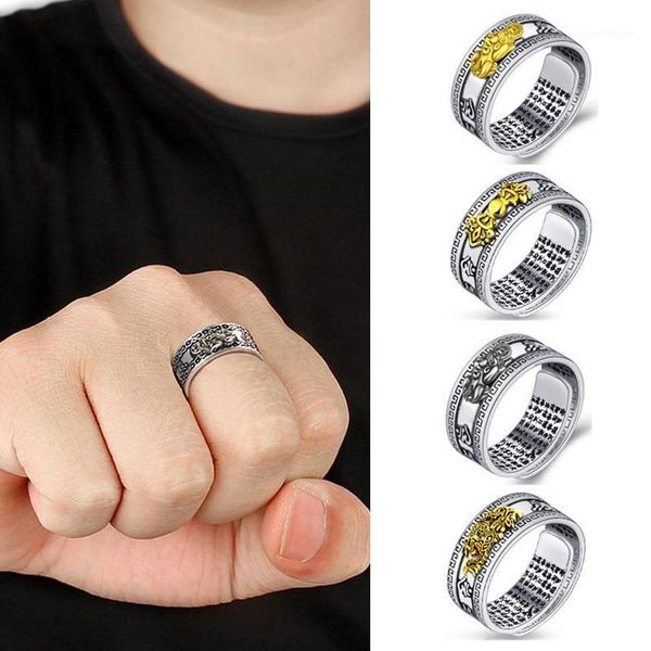 

feng shui pixiu charms ring amulet protection wealth lucky open adjustable ring buddhist jewelry for women men gift1, Golden;silver