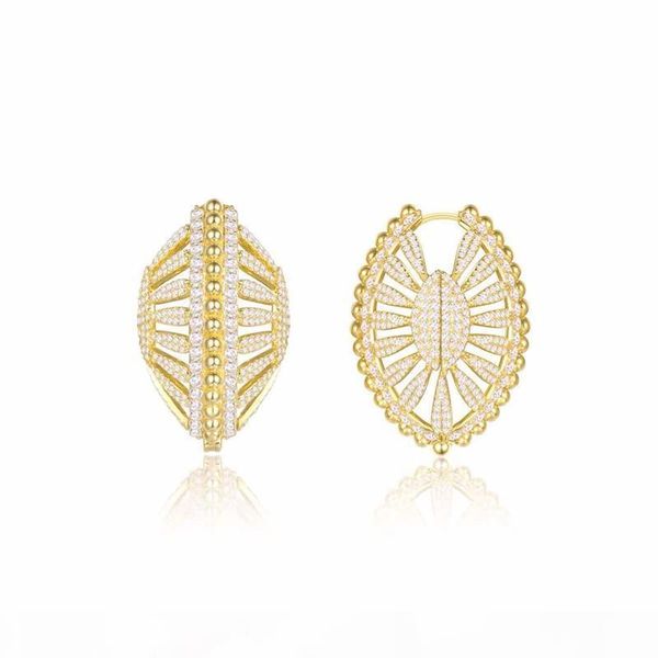 

europe and america popular fashion yellow gold plated full cz shell hoops earrings for girls women nice gift for friend, Golden;silver