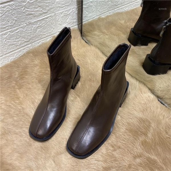 

boots deat 2021 autumn and winter fashion casual square toe soldi coclor soft leather thick heel shoes women sg3301, Black