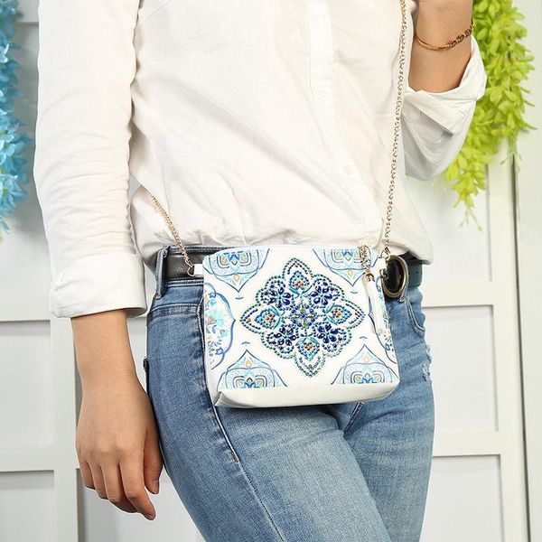 

diy flower special shape diamond painting chain shoulder bag leather women clutch storage bag