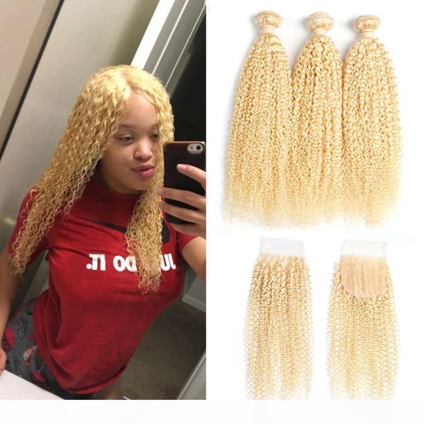 

peruvian virgin hair straight kinky curly with lace closure with baby hair brazilian 613 blond hair 3 bundles with 4*4 closure, Black;brown