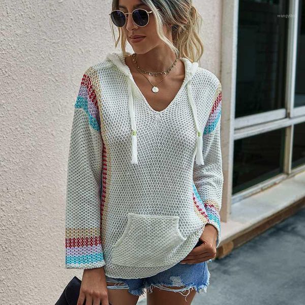 

knit hoodie long-sleeved autumn and winter women sweatshirt loose hooded pullover hollow1, Black