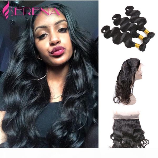 

7a brazilian hair 360 lace frontals 22x4x2 lace 100% virgin human hair extensions natural color body weave and closure bundles with closure, Black;brown