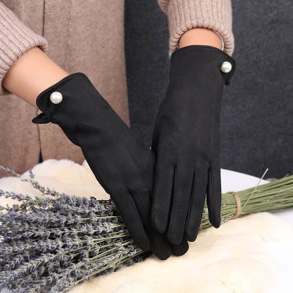 

women' touch screen plus velvet suede leather mittens bicycle driving thickening cold winter warm gloves e44, Blue;gray